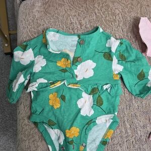 Carter's Green and Yellow Floral Bodysuit And Pink Body Suit.